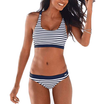 DURINM Mujer Bikini Bandeau de Rayas Traje de Baño de Tubo Brasileños Bañador Ropa de Bano Bikini Mujer Trajes de Baño con Relleno Push-Up Acolchado B
