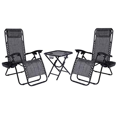 LAJOSON Juego de 2 sillas reclinables ajustables de malla de acero con gravedad cero con almohadas y bandejas portavasos, lado de la piscina, patio al