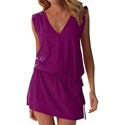 Moceal - Vestido sin mangas para mujer, de verano, sexy, para la playa, informal, tallas grandes, para cócteles, ceremonias, fiestas violeta S-XL características