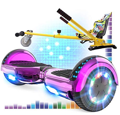 RCB Hoverboard 6.5 y Hoverkart Overboard con Bluetooth Patinete Eléctrico Scooter con Luces LED Asiento Sólido Juguete para Niños