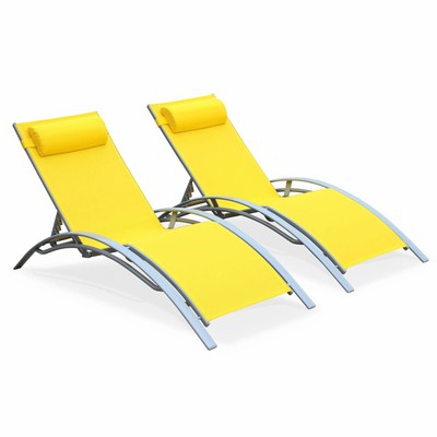 Pareja de 2 tumbonas de aluminio y textileno amarillo| Louisa x2