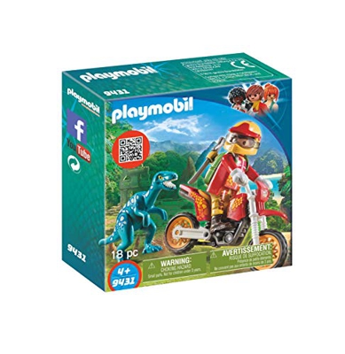 Playmobil- Motocross Bike with Raptor Moto con Velociraptor, (9431)