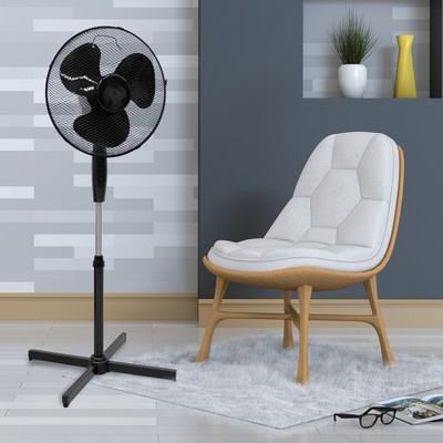 Ventilador de pie suelo giratorio oscilante enfriador 16" 45 W negro 3 niveles