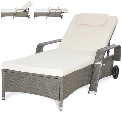 Tumbona de Poliratán 2 ruedas Crema Gris 193x90cm para jardín terraza patio