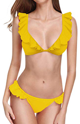 heekpek Traje de Baño Mujer Bikini Sexy con Cuello en V con Volantes Bañador Mujer Dos Piezas Moda de Playa Bikinis Brasileños características