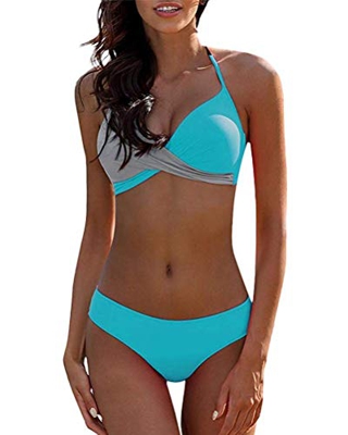 UMIPUBO Mujer Bikini Traje de Baño con Cuello en V Bikinis Sujetador Dos Piezas Push-up Sexy Ropa de Playa Falda de Playa Tops y Braguitas