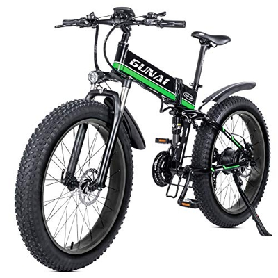GUNAI Bicicleta eléctrica 26 Pulgadas Bicicleta de Nieve Plegable de neumáticos Gruesos Bicicleta eléctrica de montaña de 21 velocidades con Asiento T