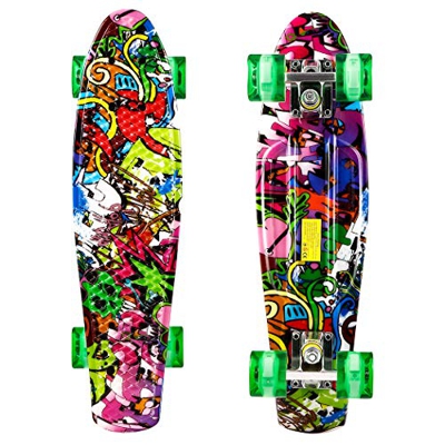 WeSkate Skateboard 56x16cm Monopatin Complete con 4 PU Ruedas Luminosas y Rodamiento de Bolas ABEC-7&9 de Tabla Skate Board para Niño y Niña Retro Min
