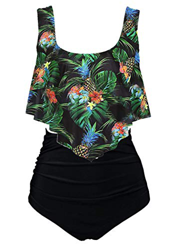 Aidotop Bañador para Mujer Top con Volantes Cintura Alta Traje de baño Trajes de baño de Dos Piezas Bikini Sets (10Black Pineapple, XXL) características