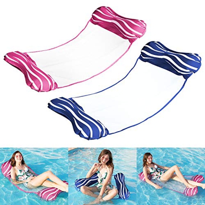 Tencoz Hamac Floattant Piscine, Paquet de 2 Flotadores Piscina 4-en-1 con Bomba, Tumbona Hamaca Piscina Playa Hamaca de Agua Colchoneta Hinchable para