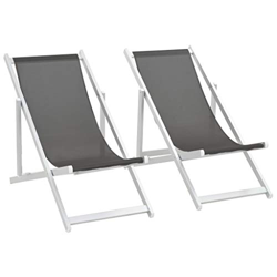 vidaXL 2X Sillas de Playa Plegables Aluminio Textilene Gris Asiento Taburete en oferta