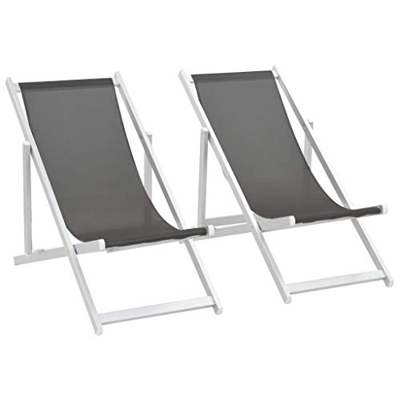 vidaXL 2X Sillas de Playa Plegables Aluminio Textilene Gris Asiento Taburete