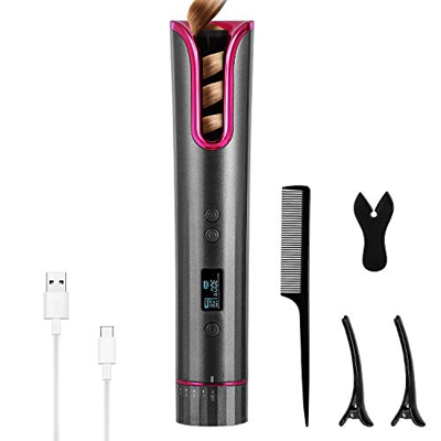 DFGOTOP Portátil Rizador Pelo Automático Inalámbrico con Temporizador Temperatura Ajustable,Recargable Rizador de Cabello USB con Pantalla LCD,Rizador