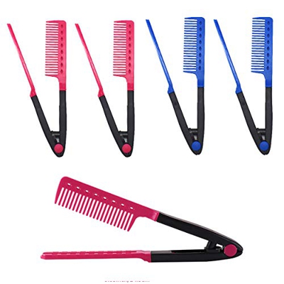 Enderezar Peine,Xiuyer 8pcs V forma Estilismo Cabello Peine Recto Plancha pelo cepillos cabello para DIY salon pelo belleza Rosa Roja Azul