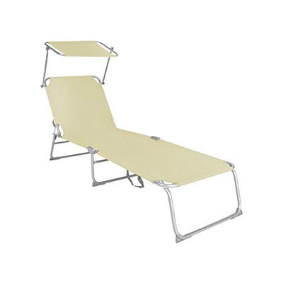 Mediawave Store - Tumbona plegable 2309P con respaldo ajustable y toldo parasol, tumbona para camping, tumbona transportable, para playa, piscina, dec
