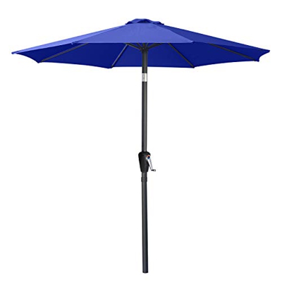 ABCCANOPY Sombrilla de mesa de patio de 9 pies con botón de inclinación para jardín, cubierta, patio trasero y piscina, 6 costillas 13 + colores, azul