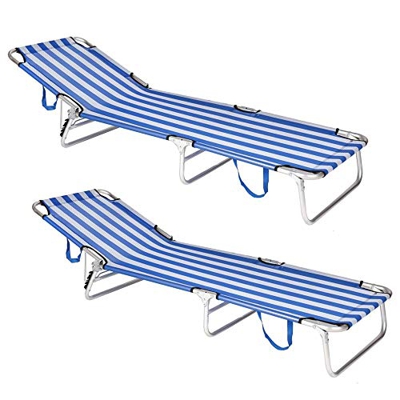 Pack de 2 tumbonas Playa Cama de 3 Posiciones de Aluminio y textileno de 190x58x25 cm (Azul y Blanco)