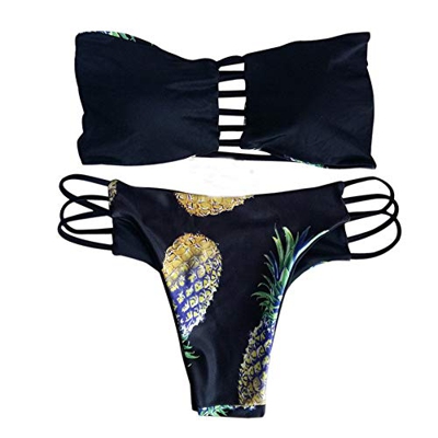 Bikini Mujer Push Up Riou Conjuntos de Bikinis para Mujer Push Up Traje de BañO Estampado piña Negro a Doble Cara Moda Dividido BañAdores 2019 brasile