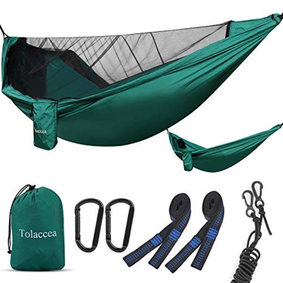 Tolaccea Hamaca de Camping, Hamaca con mosquitera, Material de paracaídas, Hamaca Ligera y portátil para Interior, Exterior, Senderismo, Camping, moch