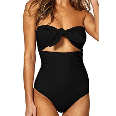 Bikinis Mujer 2019 SHOBDW Traje de Baño Mujer Una Pieza Vintage Bañadores de Mujer Sin Tirantes Push Up Bikinis Monokini Solid Arco Vendaje Bañador Es