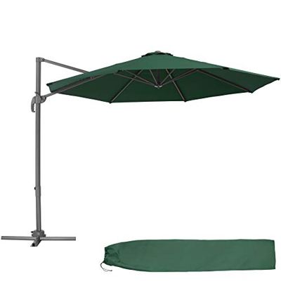 TecTake 800684 - Parasol Excéntrico de Jardín, Mástil de Aluminio con Manivela, Protección UV 50+, 6 Niveles de Inclinación, Ø 300 cm (Verde | No. 403