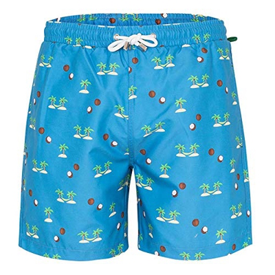 THE COOL CACTUS - Bañador Azul Hombre 100% poliéster de Secado rápido con diseño Palmeras, Cocos e Islas - Señor Wilson
