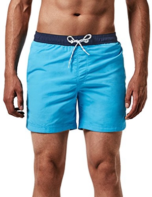 MaaMgic Shorts de Baño para Hombre Shorts de Playa Traje de Bañode Secado Rápido para Vacaciones Diseño a Rayas, Cinturón Marino Azul Claro M