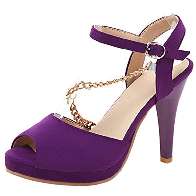 Mediffen Mujer Fiesta Tacón De Aguja Peep Toe Correa De Tobillo Sandalias Tacón Alto Verano Elegante Noche Plataforma Sandalias Morado Talla 43 Asiáti
