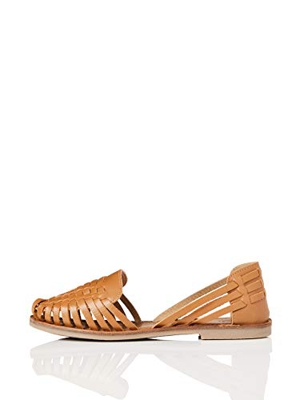 Marca Amazon - find. Sandalias de Cuero Trenzado Mujer, Marrón (Cuoio), 40 EU