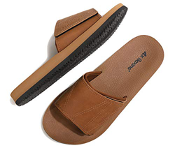 ARRIGO BELLO Hombre Chanclas Suela de látex Sandalias Verano Flip Flop Plantillas de Cuero Piscina Playa Talla 41-46 (LL Camello, Numeric_46) en oferta