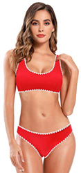 SHEKINI Bikini De Dos Piezas para Mujer Traje De BañO Deportivo Chaleco Top De Bikini Parte De Abajo De Bikini De Cintura Baja (Rojo, S) en oferta