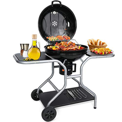 Barbacoa de Carbón, Bbq Carbon Grill Barbacoas de Carbon Portatil con Tapa, Ruedas 58cm de Diámetro para Picnic, Camping, Jardín precio