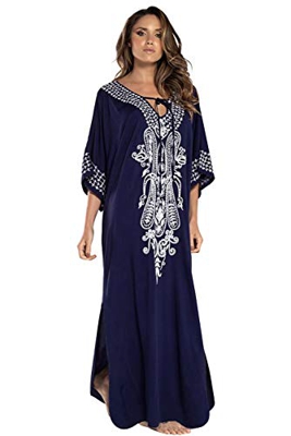 Vestido Boho Mujer Largo Talla Grande Camisolas y Pareos Indios Bohemio Hippie Chic Tunica Piscina Caftan Africano Kaftan Etnico Kimono Flores Maxi Dr