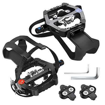 Zacro Pedales para bicicleta estática de 9/16 pulgadas con clip para punta (barras SPD incluidas), aptos para bicicletas de gimnasio de interiores y b