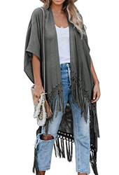 Cardigan Mujer Verano Kimono Cubiertas de Playa Pareos Manga Corta Borla Blusa Larga Tops Ropa de Playa (Talla única, Gris) características