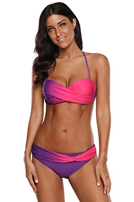Voqeen Bikinis Mujer Push Up Bikinis Bandeau Top Traje de Baño Mujer Sexy Conjuntos de Bikini Reversibles 2pcs Halter Cuello Bikini