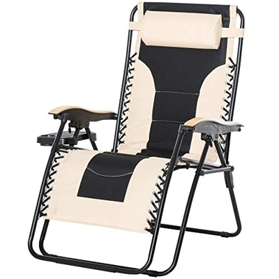 Outsunny Tumbona Plegable y Reclinable de Acero con Portavasos Reposacabezas Extraíble y Reposabrazos para Exterior Jardín 90x75x110 cm Beige