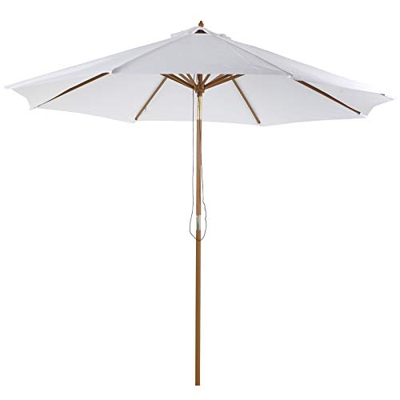 Outsunny Sombrilla Parasol de Madera Grande para Exterior Jardín Terraza Patio Altura Ajustable en 3 Niveles Ø300x250cm Desmontable Portátil Fácil de 