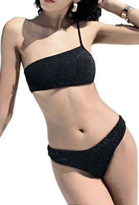 Bikinis para Mujer de Un Hombro Traje de Baño de Cristal Brillante Bañador Top de Tubo