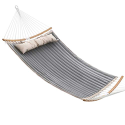 SONGMICS Hamaca Doble Acolchada, con Barras separadoras de bambú Curvas Desmontables, Cama giratoria con Almohada, Tela Oxford, 200 x 140 cm, Carga de precio