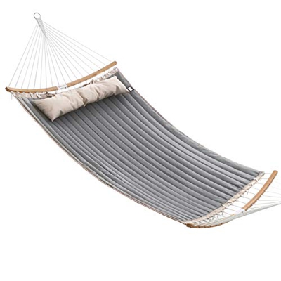 SONGMICS Hamaca Doble Acolchada, con Barras separadoras de bambú Curvas Desmontables, Cama giratoria con Almohada, Tela Oxford, 200 x 140 cm, Carga de
