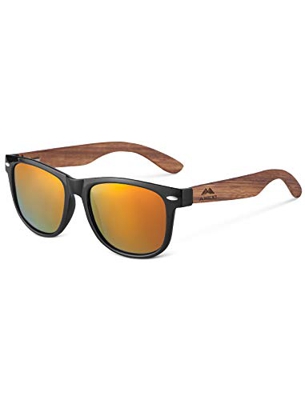 AMEXI Gafas de sol de madera para hombres y mujeres polarizadas UV400 CAT 3 CE con estuche, tela y bolsa (amarillo)