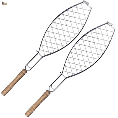 BricoLoco Lote 2 Unidades Parrilla Barbacoa Grill Acero Inoxidable Especial Pescado. Besuguera. Parrillas para carbón, leña, brasa y Chimenea. 55x12 c