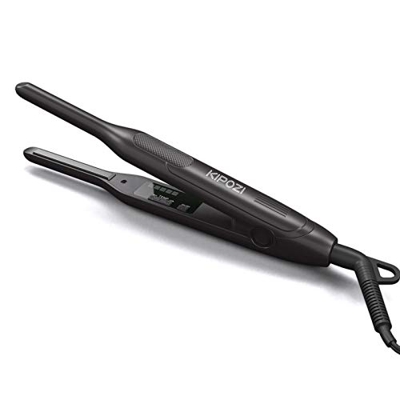 KIPOZI - Plancha plana pequeña, ideal para pelo corto, alisador de pelo de titanio de 0,8 cm, temperatura variable, doble voltaje