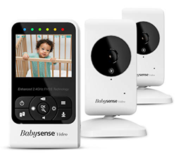 Babysense Vigilabebés con Video con cámara y Audio, Pantalla de 2.4  ", suministrado con Dos cámaras, Canciones de Cuna y Ruido Blanco, Modelo V24R_2 en oferta