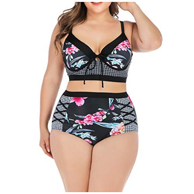 LANSKIRT Traje de Baño Mujer Sexy Bañadores para Gorditas Conjunto de Bikini Dos Piezas Tallas Grande Trikini Estampadas Flores Biquini Cintura Alta V