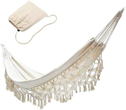 Hamaca de lona para acampar al aire libre, 200 * 150Cm 2Persons Algodón y lino Beige Cama de ocio Cama de lona engrosada Cama colgante Dormir Swing Ta en oferta