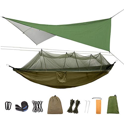 Herefun Hamaca con Mosquitera y Toldo Camping, Hamaca para Acampar, Hamaca Jardín Exterior 200kg de Capacidad de Carga, Nylon de Paracaida Ligera Port