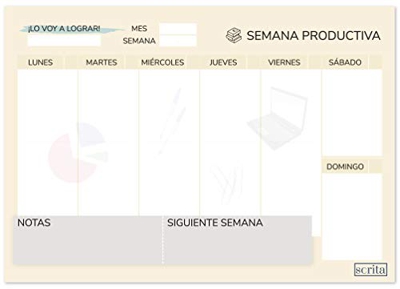 scrita Planificador Semanal A4 Sobremesa, Organiza tu Tiempo, para Estudiantes, Oficinas, Calendario Semanal