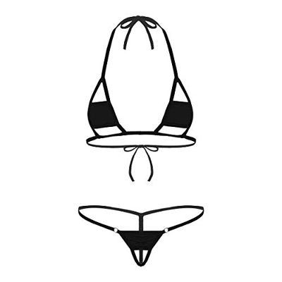 dPois Micro Bikini Mujer Push Up Transparente Abierto Braga Tanga Alta Trajes de Baño Bikinis Brasileños Halter Bañador Ropa de Baño Mini Bikini Exóti